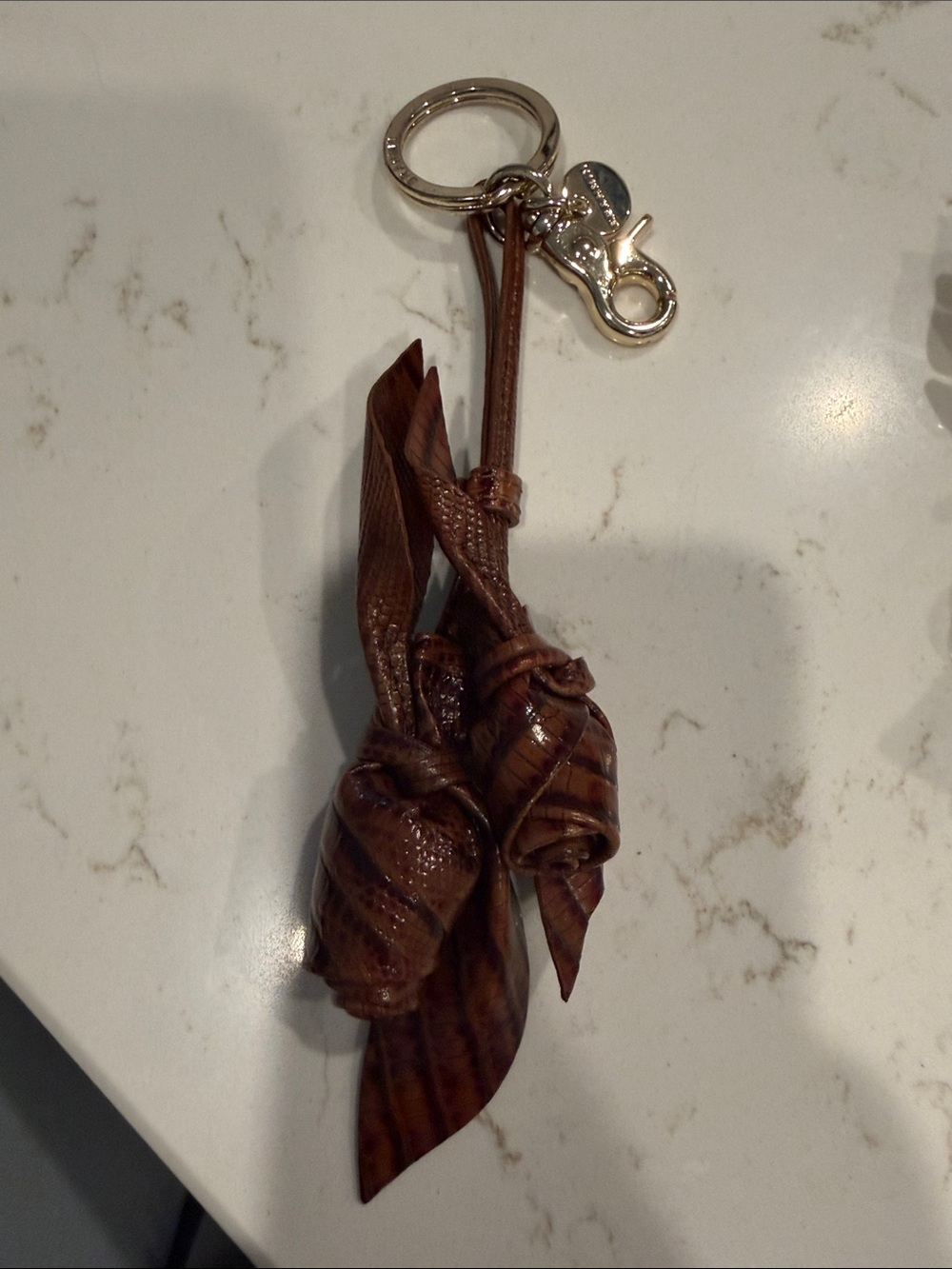 Brahmin Leather Flower Tassel Keychain in Pecan Women Accessories